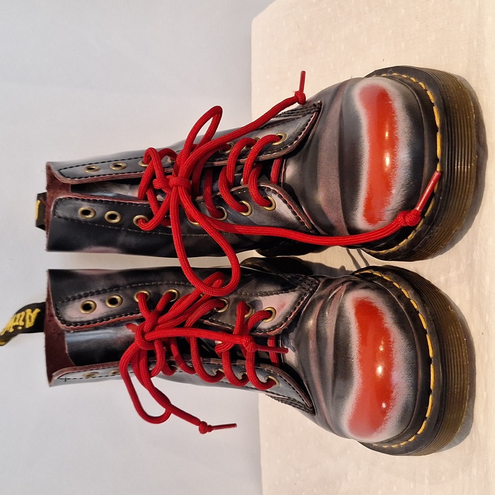 Dr. Martens Women's Black & Red Polka-Dot Lace-Up Boots - Picture 2 of 11